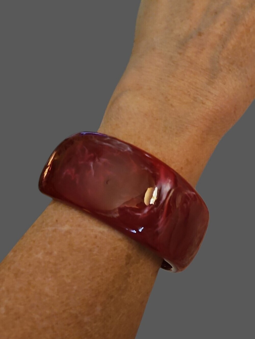 Marbled Red Resin Chunky Sculpted Bangle Bracelet
